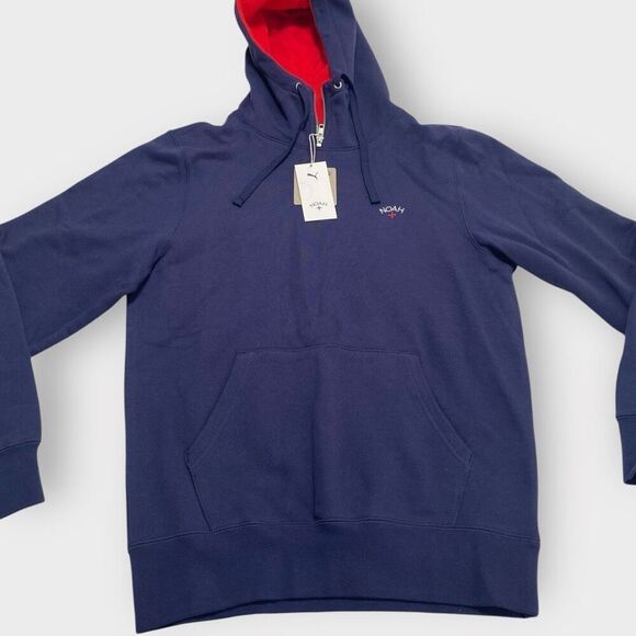 Puma x Noah Mens Quarter-Zip Navy Red French Terry Hoodie size Small New - Picture 5 of 11